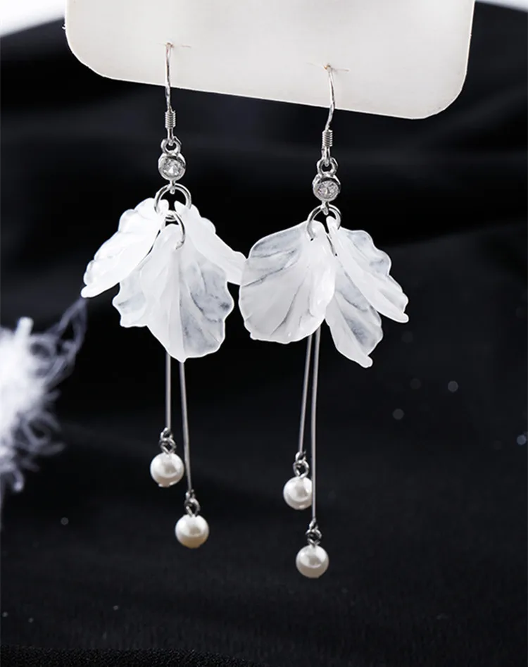 Eternal Flower Pearl Long Tassel Earrings Women Silver Plated Wedding Bridal Accessories pearl earrings flower earrings long earrings crystal tassel earrings dangle earrings drop earrings pendant earrings