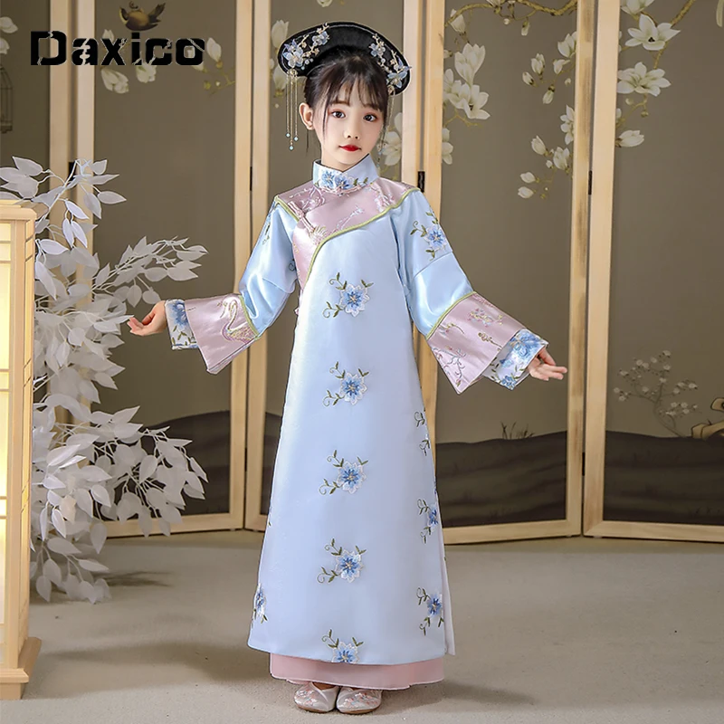 

Children Chinese Qing Dynasty Princess Costume Girls Traditional Hanfu Dress Oriental Folk Dance Wear Child Stage Cosplay Outfit