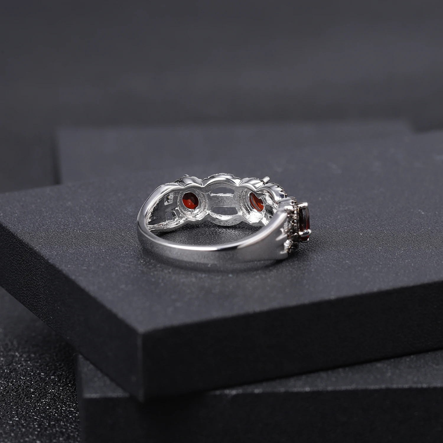 GEM'S балетные 925 пробы серебряные классические кольца с драгоценными камнями 1.35Ct натуральный красный гранат кольцо с тремя камнями для женщин Свадебные украшения