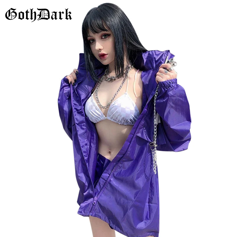 

Goth Dark Purple Gothic Female Trench Harajuku Coat Women Aesthetic Zipper Autumn 2019 Turtleneck Letter Print Coats Grunge Chic