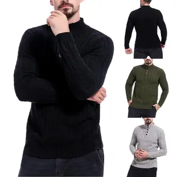 

GloryStar Man Pullover Matching Button Sweater Solid Turtleneck Christmas Sweater Autumn Winter Pull Homme Ropa Navidad 2019