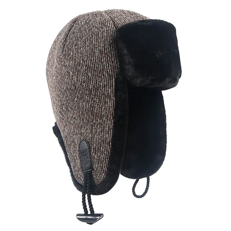 Winter Earflap Russian Hat For Men Ushanka 2021 Fashion Knitted Hats Outdoor Warm Thick Faux Fur Bomber Hats Snow Cap thermal aviator bomber hat