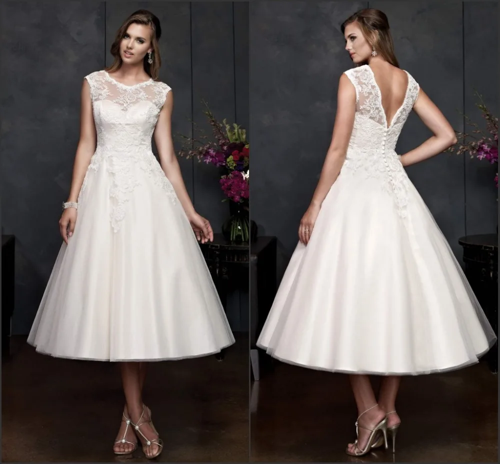 

Amazing New Ankle Length Short Wedding Dress Lace Designer