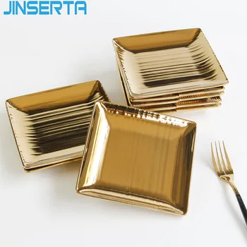 

JINSERTA Ceramic Storage Tray Luxury Gold Dessert Fruit Cake Snack Nuts Plate Jewelry Necklace Rings Earrings Decor Tray