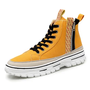 

2019 High top Sneakers Men Canvas Shoes Fashion Ins Sneakers Male Footwear Cool Young Man Street Shoes Casual Thick Sole A1875