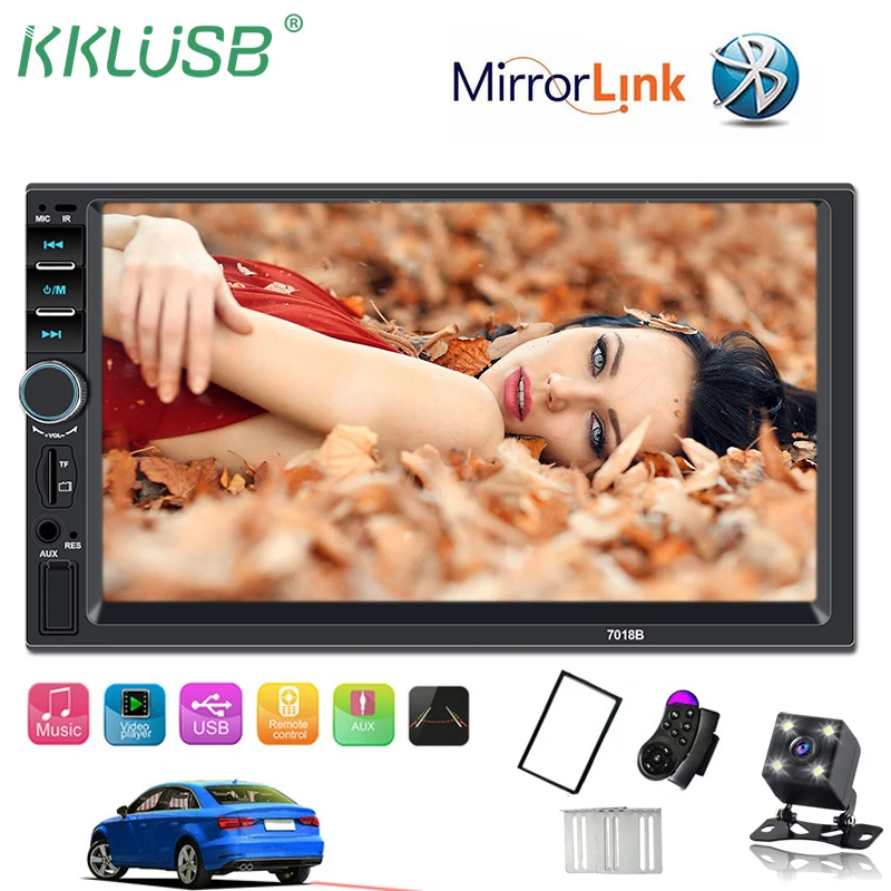 

7018b Car multimedia player Bluetooth rearview mirror MP5 touch-sensitive video playback Car radio recorder Car audio rearview