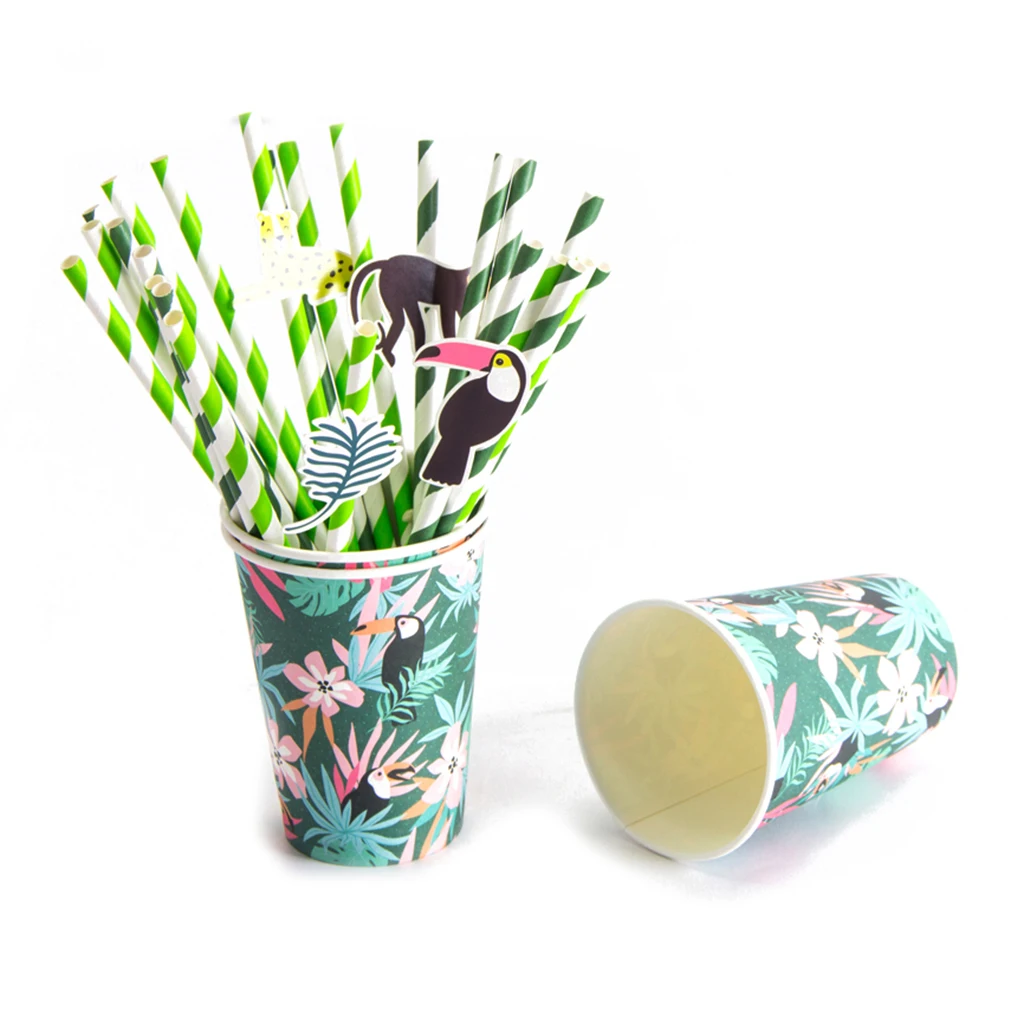 24PCS Straws Jungle Toucan Long-tailed Monkey Series Party Decor Props Jungle Toucan Long-tailed Monkey Series Party Straw