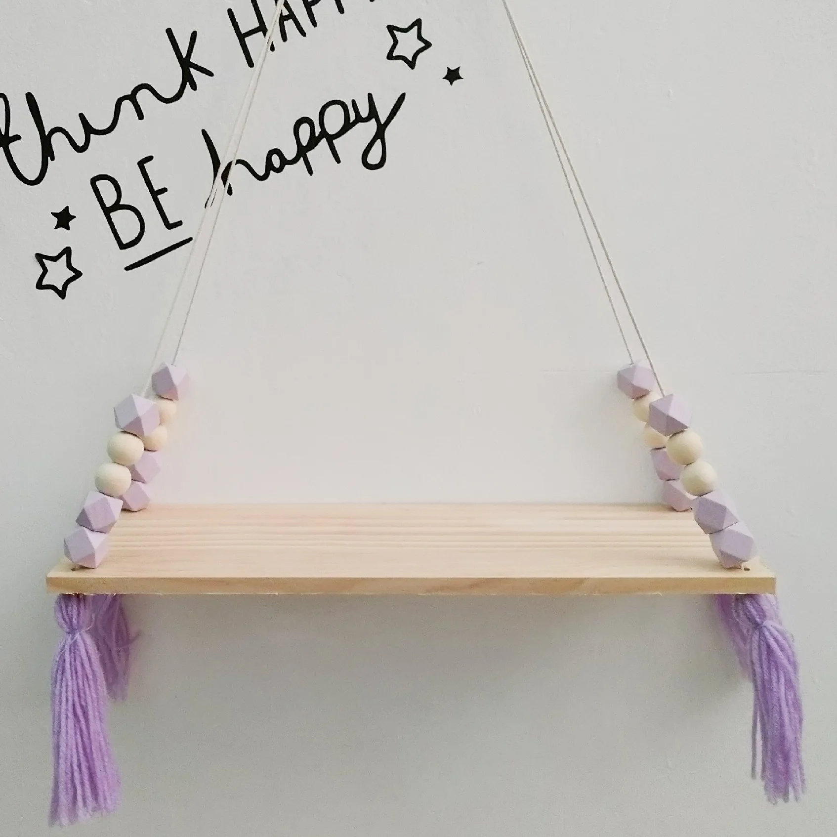 Скандинавский декор для детской комнаты, полка для хранения с кисточками, настенная подвесная деревянная игрушка, модель для детской комнаты, украшение для дома - Цвет: Purple