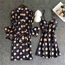 Ночная рубашка в Корейском стиле; повседневная домашняя одежда; пикантные милые лямки; банный халат; комплект из двух предметов с принтом; женский халат