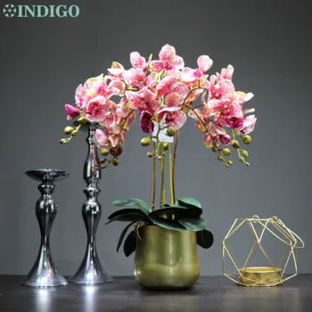 

INDIGO- Coffee Spot Orchid DIY Flower Arrangment (5pcs flower+3pcs leaf+Pot) Real Touch Wedding Home Decoration Interior Trim