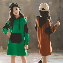 Г. Новое осеннее платье для девочек детское платье с капюшоном с длинными рукавами и вышитыми буквами Хлопковое платье для малышей одежда с длинными рукавами#5372