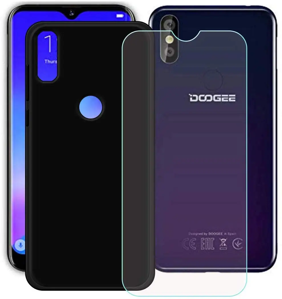 Для DOOGEE N20 закаленное стекло Для DOOGEE N20 Чехол Мягкий силиконовый чехол для телефона с полным закаленным стеклом Для DOOGEE N20 - Цвет: Черный