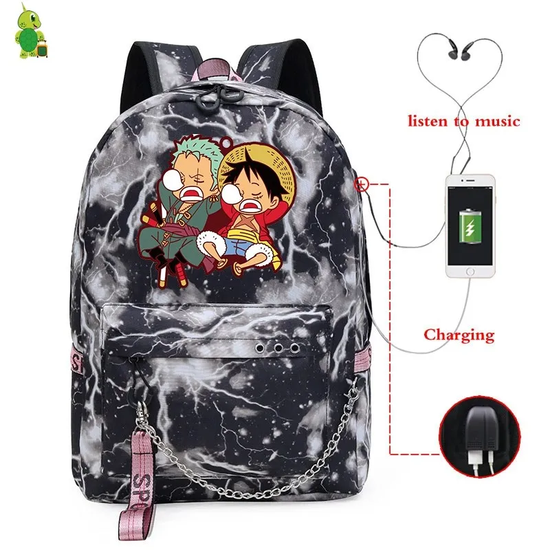 Mochila Аниме one piece Луффи рюкзаки для женщин рюкзак для мужчин Usb зарядка походный рюкзак для ноутбука школьные сумки для девочек-подростков - Цвет: 4
