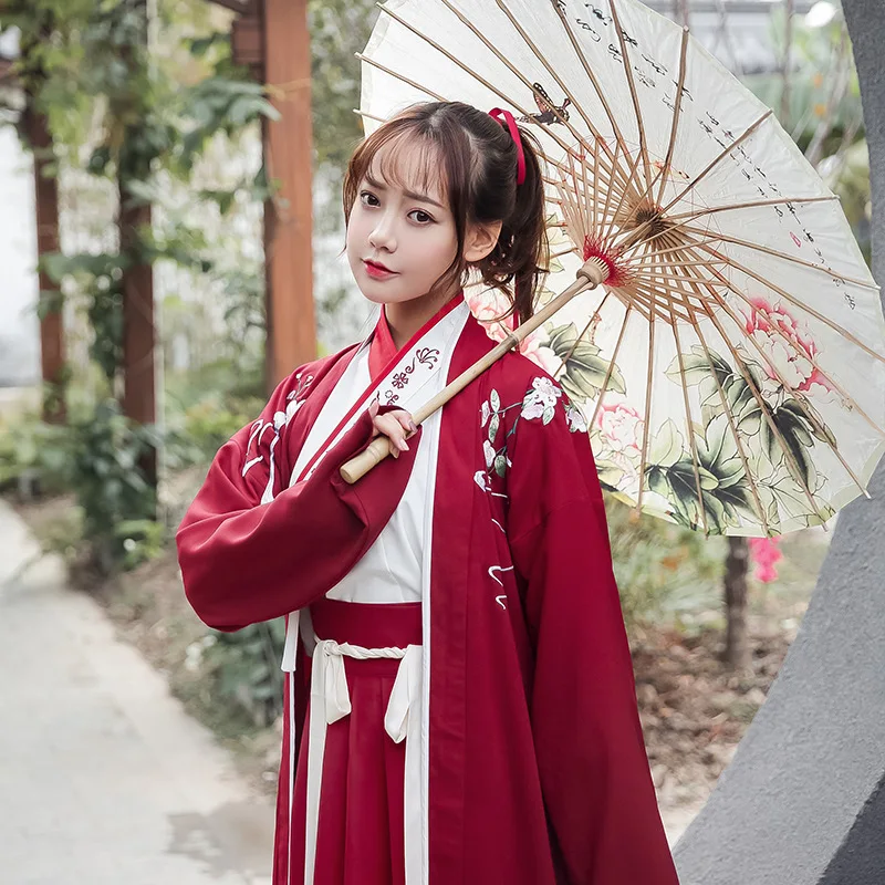 2019 Китайская традиционная красная Хлопковая женская винтажная юбка Han Element элегантный костюм Династия Тан одежда мантия накидка