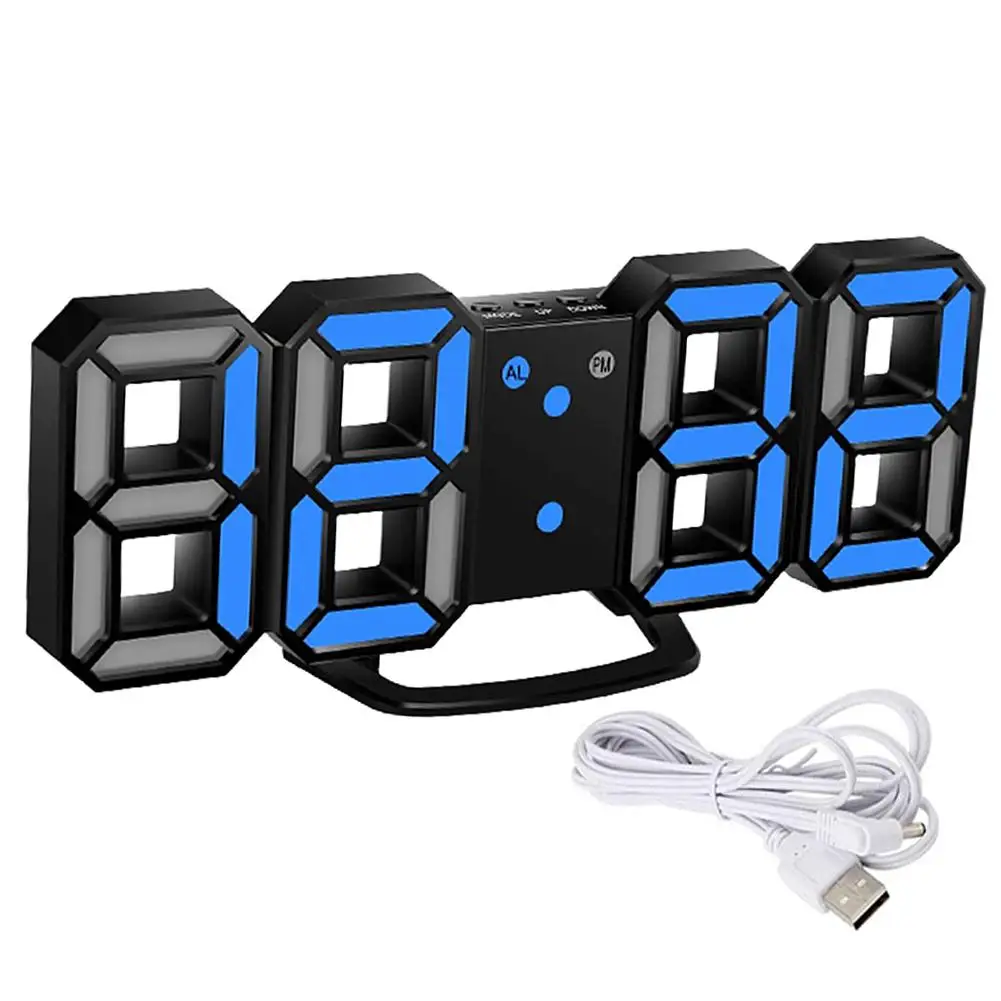 

3D LED Digital Alarm Clock Dimmable Snooze Function Home Living Room Nightlight