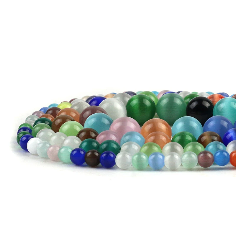 

New Stylish Natural Colorful Cat-eye Stone Round Beads for DIY Jewelry Making Bracelet Necklaces 4/6/8/10/12mm