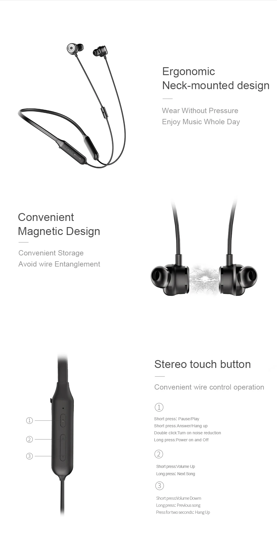 Baseus S15 активный контроль шума Bluetooth наушники беспроводные наушники Bluetooth V4.2 спортивные наушники с магнитным дизайном