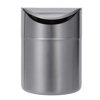 

New-Stainless Steel 1.5L Mini Worktop Kitchen Waste Dust Bin Rubbish With Swing Lid Silver