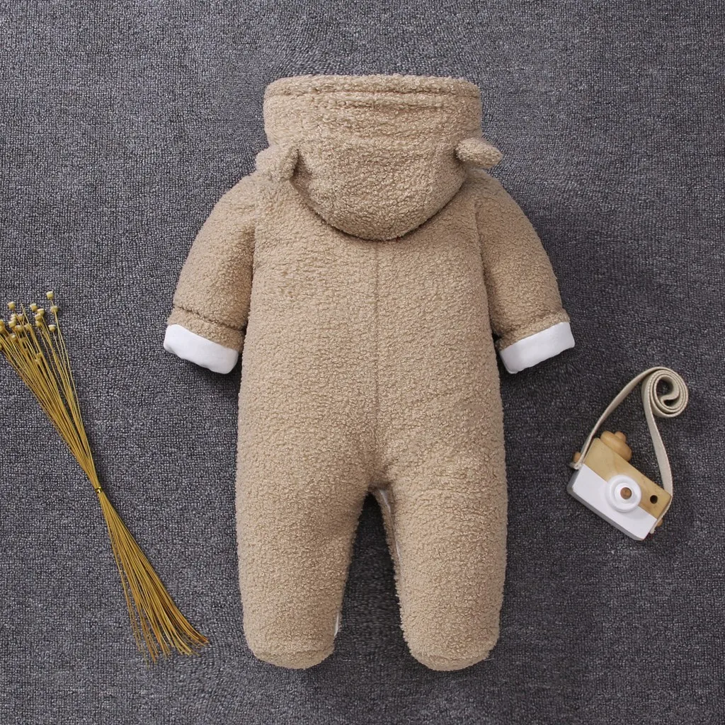 Одежда для малышей; зимняя детская одежда для новорожденных; Одежда для девочек и мальчиков с милым медведем; зимний комбинезон с капюшоном; пальто; комбинезон