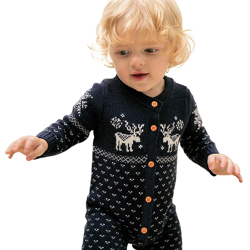 Emmaaby/Рождественский свитер для новорожденных; комбинезон для маленьких мальчиков и девочек; одежда из хлопка для малышей; праздничные комбинезоны с длинными рукавами для девочек