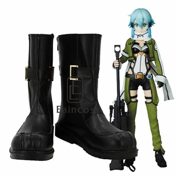 

Anime Sword Art Online 2 Phantom Bullet Asada Shino/Sinon Cosplay Halloween Shoes Black Boots Custom Made
