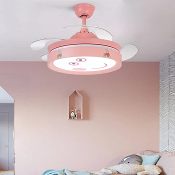 

Modern Creative 42 Inch Girl Princess Room Pink Fan Hanging Lamp Remote Control Mute Security Save Energy Led Ceiling Fan Light