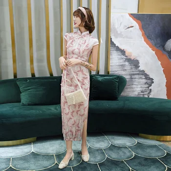 

New Short Sleeve Classic Women Cheongsam Elegant Long Sexy Qipao Summer Print Dress Mandarin Collar Plus Size 3XL 4XL