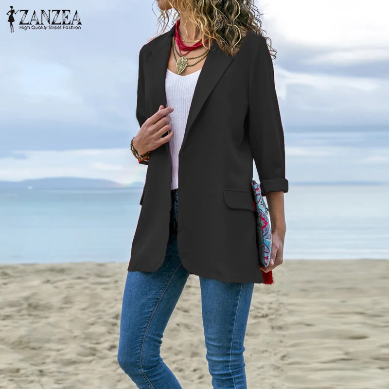 Women Turn-down Collar Blazers ZANZEA 2020 Office Lady Long Sleev Business Blazer Female Coats Jackets Outwear Womens Blazers