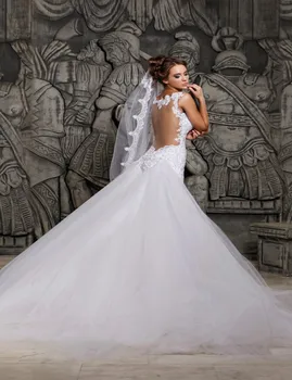 

Crystal Beading Wedding Dresses Sexy Illusion Back African Mermaid Wedding Dress 2020 Pure white Plus Size