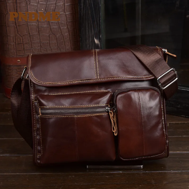 

Men's leather retro brown square bag high quality oil leather single shoulder bag diagonal straddle bag