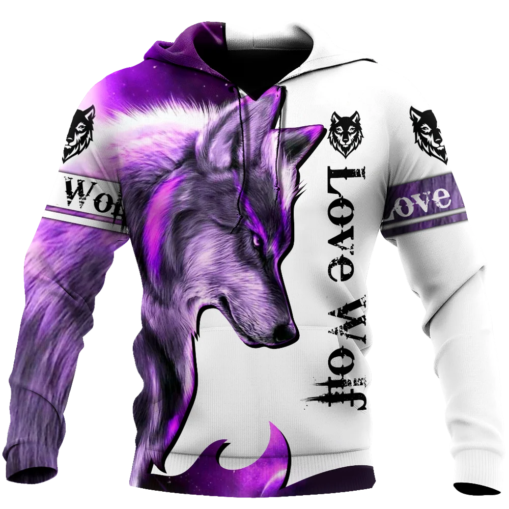 Purple Wolf 3D All Over Printed Men Hoodies Sweatshirt Unisex Harajuku Streetwear Zipper Pullover Casual Jacket KJ0201