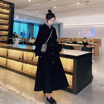 

Photo Shoot French Hepburn feng xiu with A- line Woolen Jacket 2019 Winter New Style Retro Single Breasted Duffle Coat