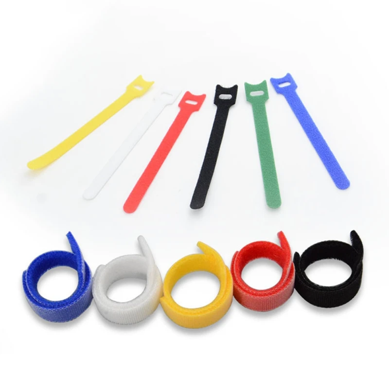 50pcs Reusable Nylon T type Cable Ties Hook and Loop Cable Tie with