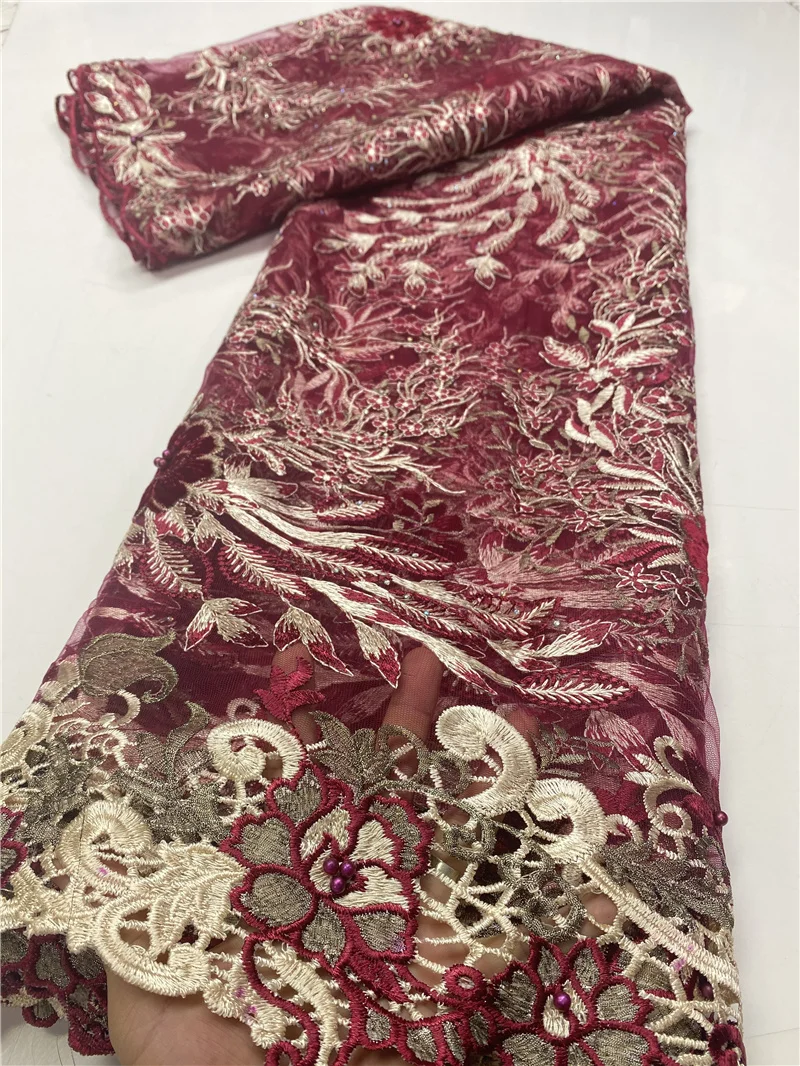 

African Lace Fabric 2020 High Quality Beaded Lace French Lace Fabric Sewing Nigerian Lace Fabrics For Wedding Sewing YA3651B-6