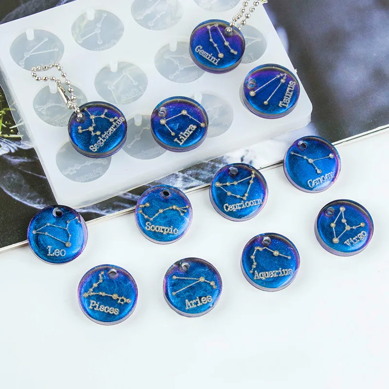 Keychain Twelve Constellation Resin Mold Round Epoxy Silicone Jewelry Pendant Fondant Cake Chocolate Decor | Дом и сад