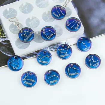 

Keychain Twelve Constellation Resin Mold Round Epoxy Silicone Mold Jewelry Pendant Fondant Cake Mold Chocolate Mold Cake Decor