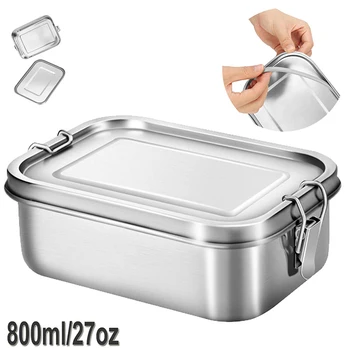 

Stainless Steel Lunch Food Container with Lock Clips and Leakproof Design, 800ML Bento Boxes Lunch Container for Kids or Adults-