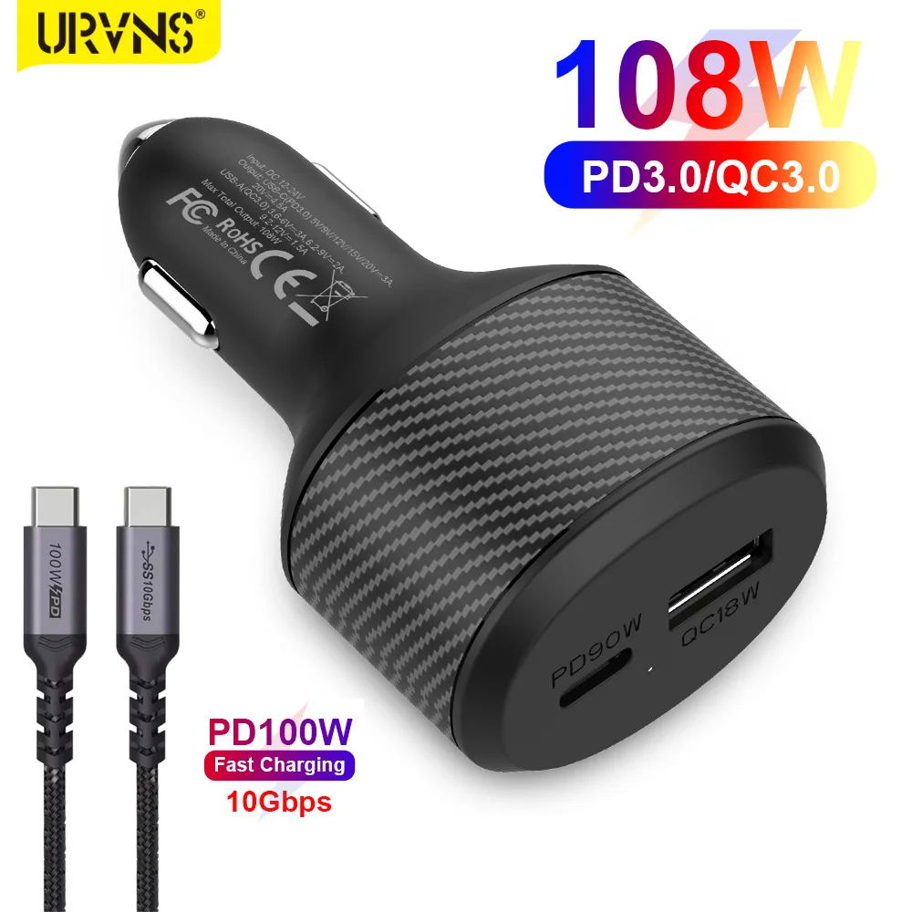 Автомобильное зарядное устройство 108 ВТ/84 Вт USB C PD 90 Вт/65 Вт/60 Вт/45 Вт/30 Вт/20 QC3.0 для ноутбуков с портом Type