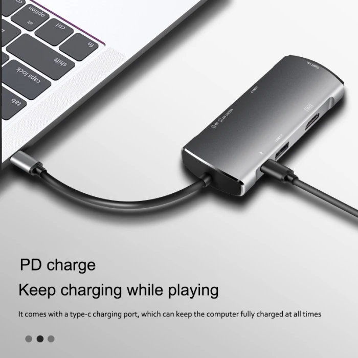 7-в-1 многопортовый концентратор Тип с разъемами типа C и USB3.0 HDMI устройство для чтения карт SD TF Ethernet адаптер NC99