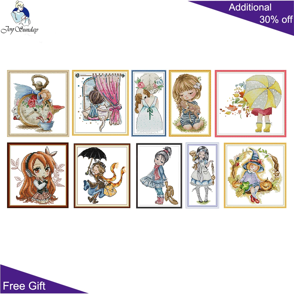 Joy Sunday Girl Cross Stitch for Home Decor, Little Girl, KB025, KB038, KB042, KB080, KB083, RA352, RA353, RA354, RA366, RA369