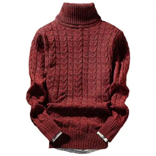 Wine Red Осень-зима, толстый теплый кашемировый свитер, Мужская водолазка, мужские брендовые свитера, пуловер, Мужская трикотажная одежда с двойным воротником - Цвет: Wine Red