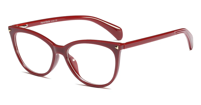 red with clear Kachawoo кошачий глаз очки оправы для женщин заклепки Стиль Черный Красный модные очки Оптические Дамы Рецепт весна шарнир - Цвет оправы: red with clear