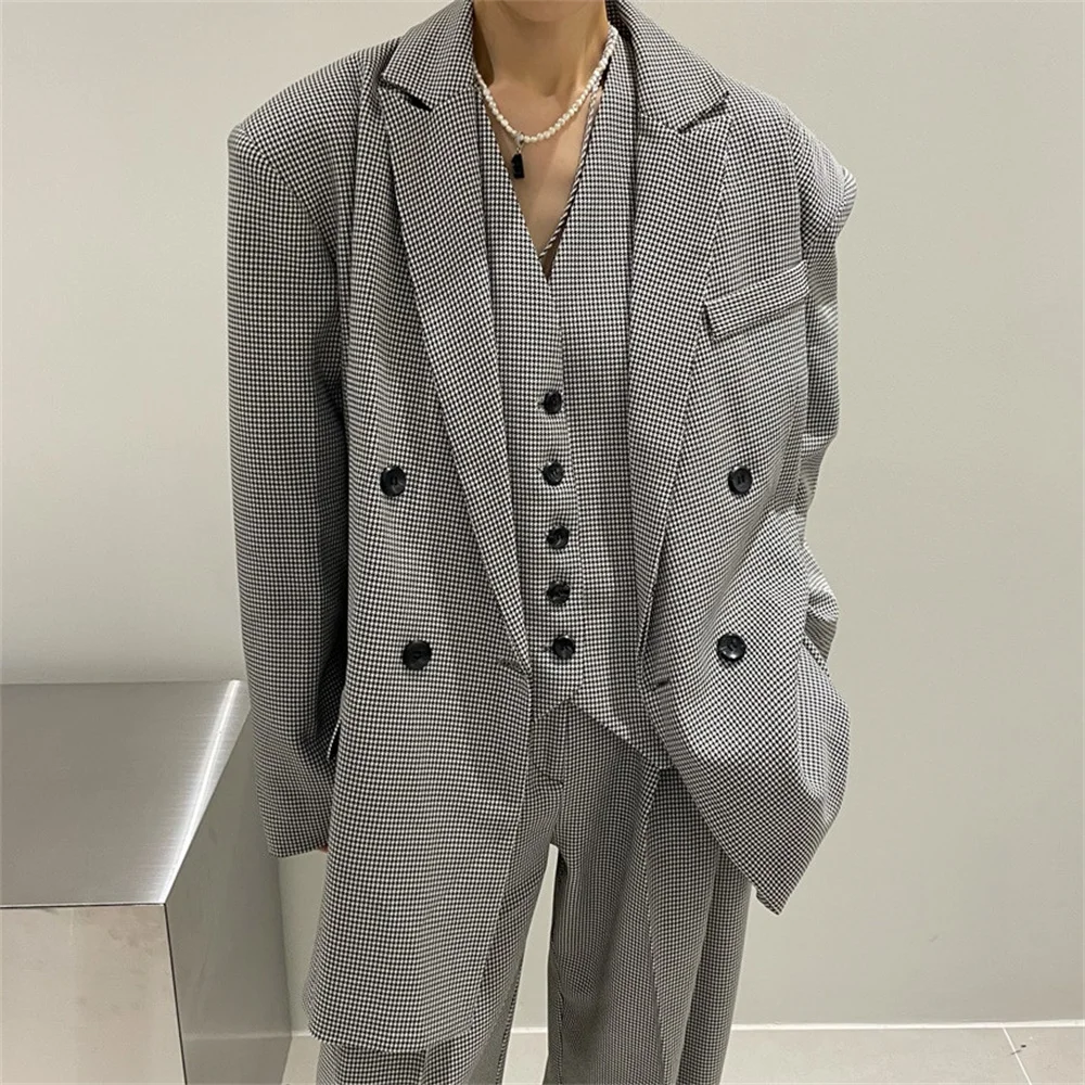 Alien Kitty Office Lady Three Pieces Sets Plaid Oversize Casual Blazers 2021 V-Neck Bottom Slim Vest High Waist Loose Pants | Женская