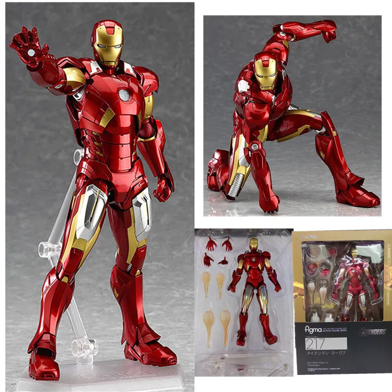 Мстители Железный человек figma 217 # Тони супер ПВХ Фигурки Модель игрушки подарок