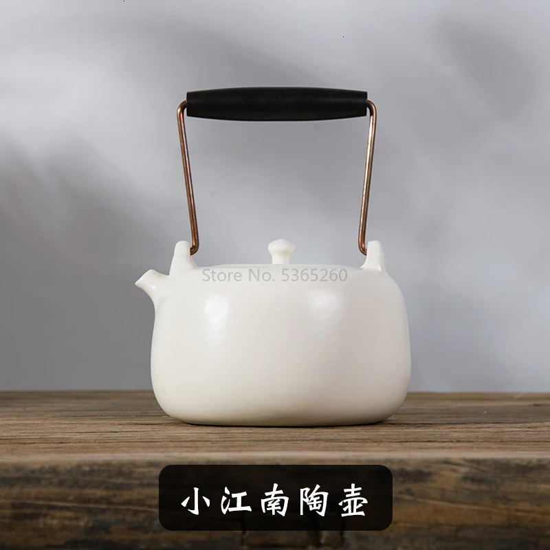 Белый керамический чайник из соды, чайник для кипячения, чайный кунг-фу, чайный горшок с высокой термостойкостью, чайный набор с тремя отделениями - Цвет: Light Grey