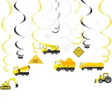 Construction Vehicle Party Decorations Excavator Bulldozer Truck Spiral Ornaments Hanging Whirls Swirl for Kids Party Supplies