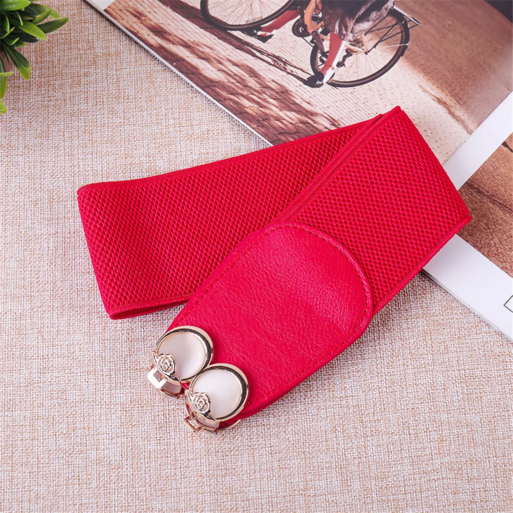 Stretch Belts For Women Fashion Crystal Buckle Waist Belt Elastic Stretch Belts For Ladies Dress Jeans Female Waistband