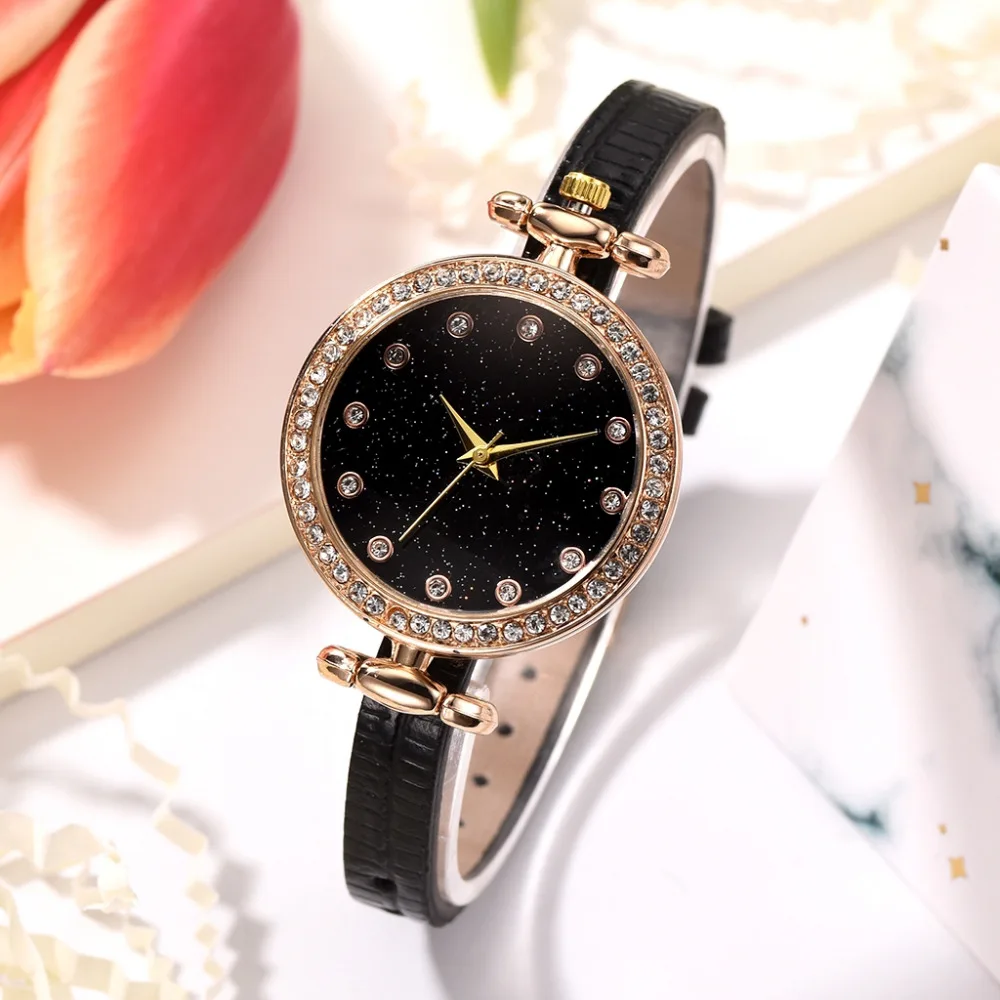 Брендовые простые женские Часы повседневные винтажные маленькие кожаные Наручные часы со стразами кварцевые женские часы платье наручные часы для женщин s