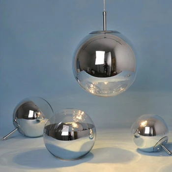 

Modern Pendant Lights 2/3 plated Mirror Glass Lampshade Pendant Lamps Round Silver Globe Lustre led Indoor Hanging Light Fixture