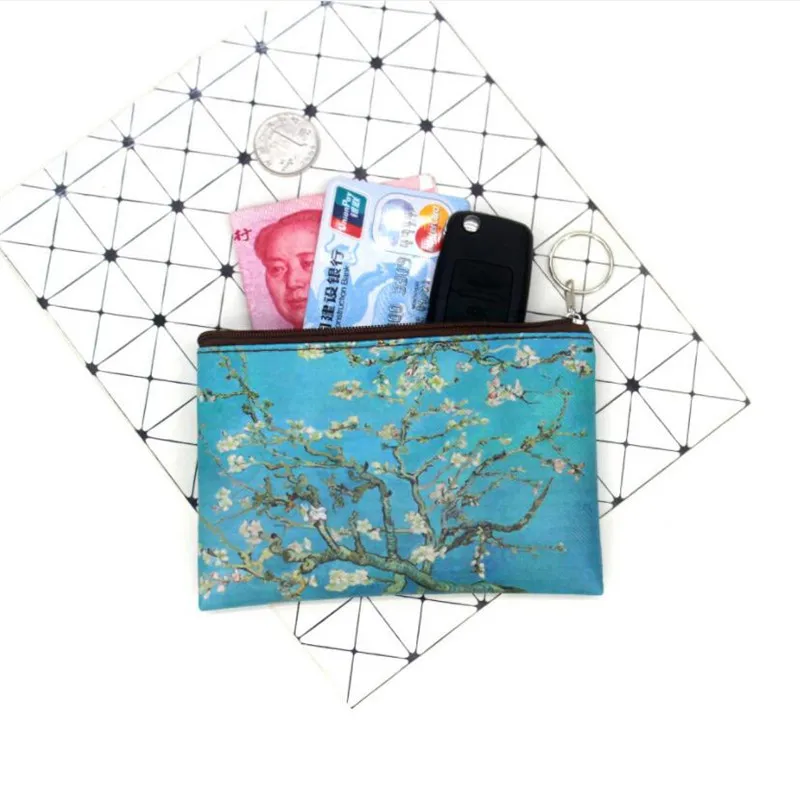 Mini Vintage Oil Painting Coin Purse 1pc for Women Girls Fashion Printed PU Wallet Lipstick Portable Money Purse Pocket Bag